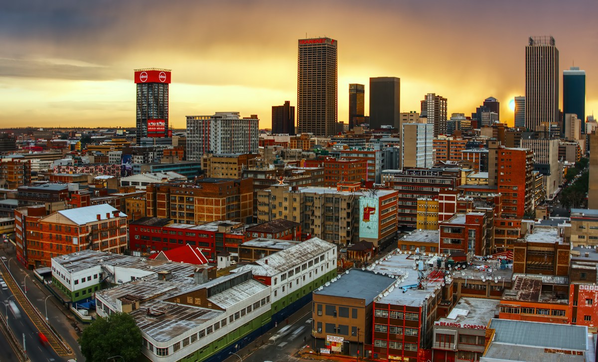 Johannesburg city skyline at golden hour
